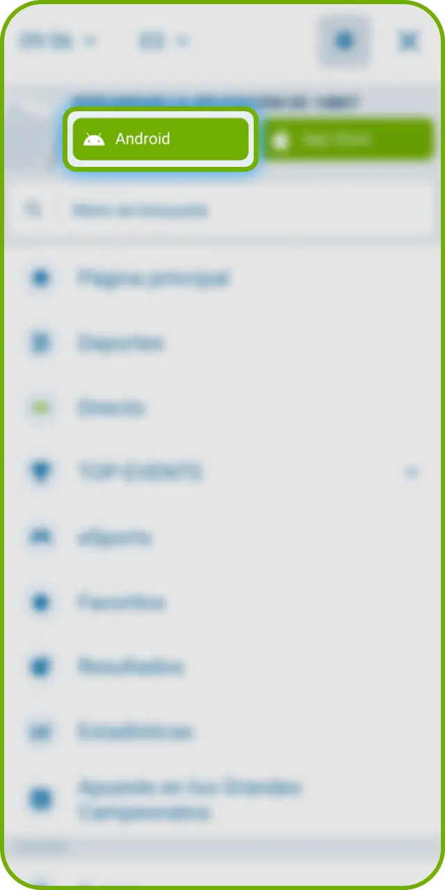 Visita la página principal desde tu navegador Android para bajar la 1xBet App.