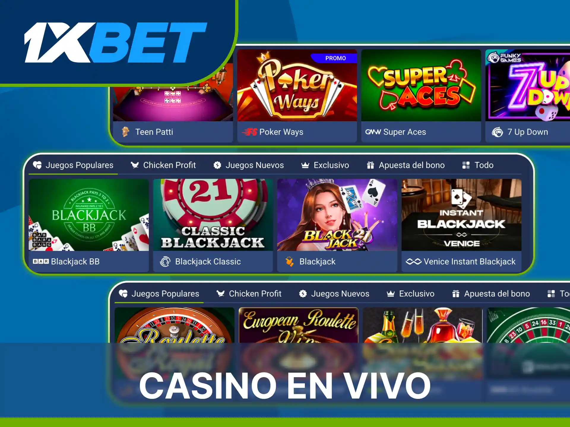 Interactúa con crupieres reales hablando tu idioma dentro de 1xBet Casino.