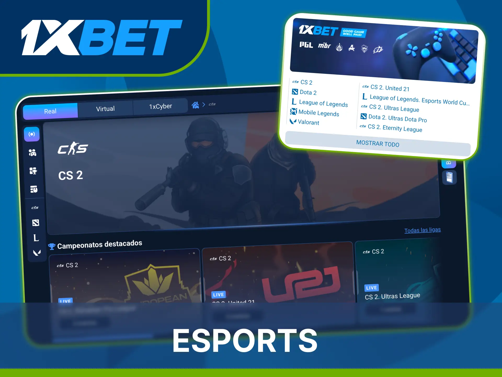 Realiza tus jugadas en las competencias de videojuegos de 1xBet Casino.