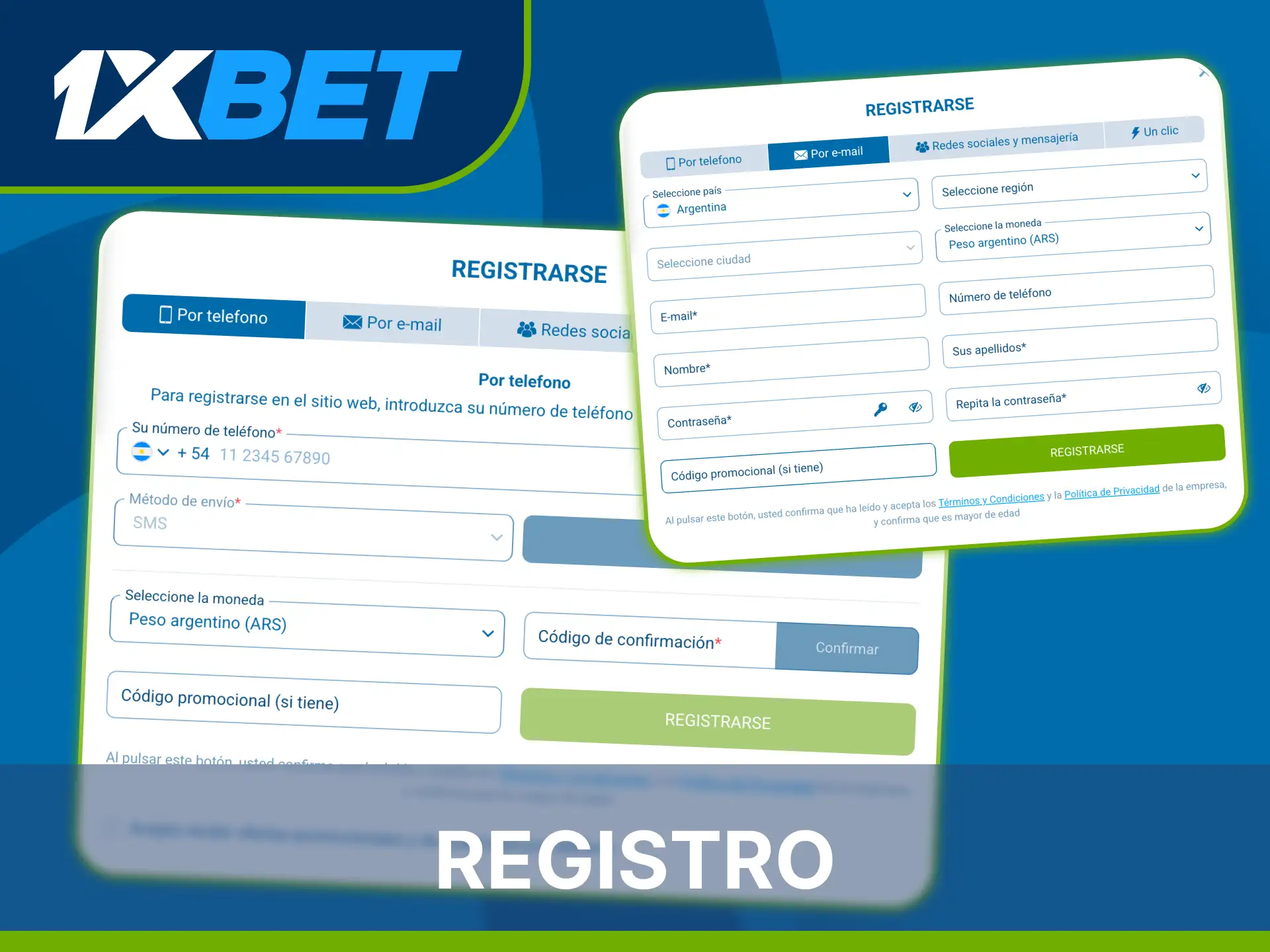 Elige el método de creación de cuenta ideal para ti en 1xBet Casino.