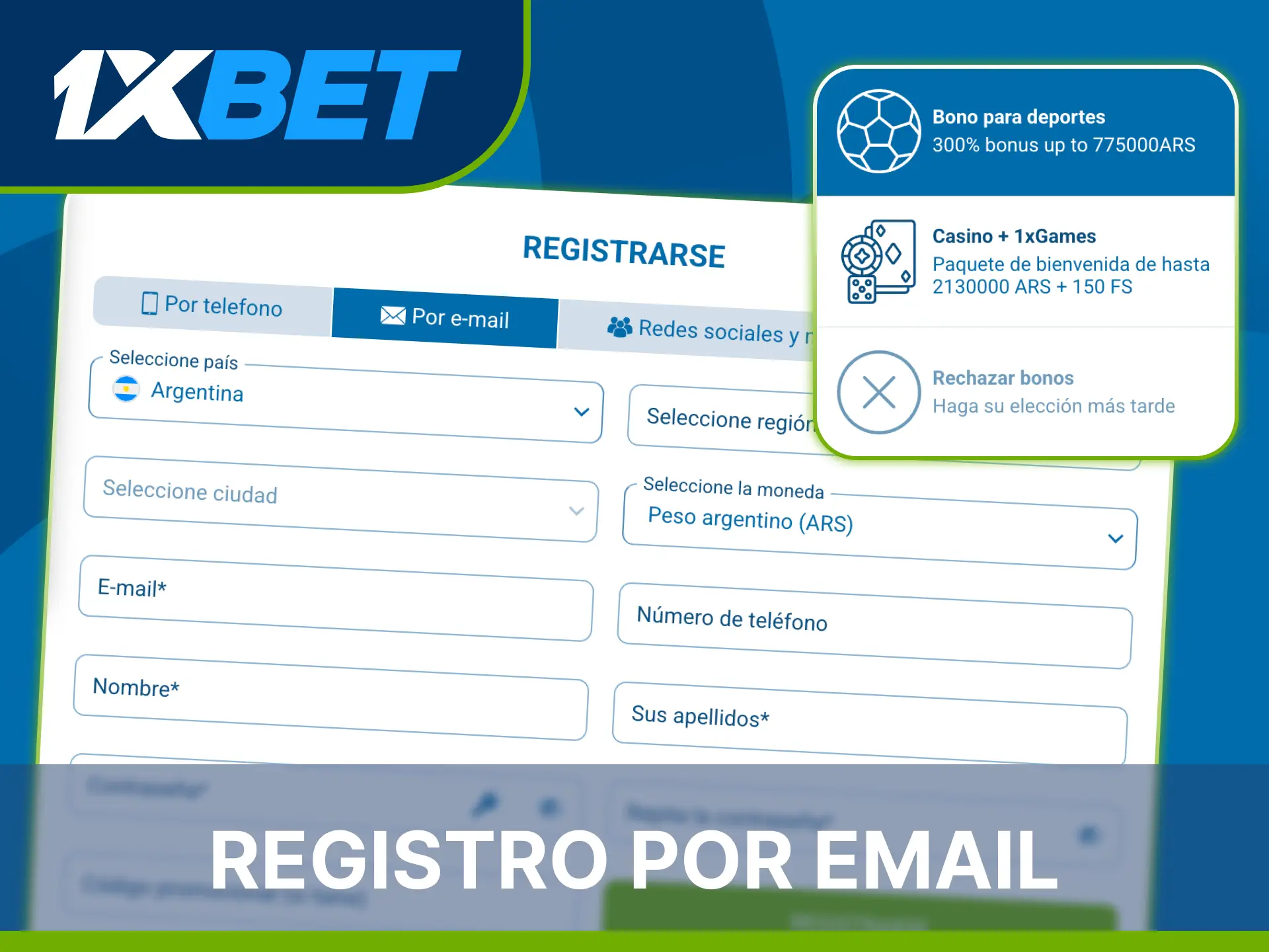 Utiliza tu correo electrónico para un registro completo y seguro en 1xBet.