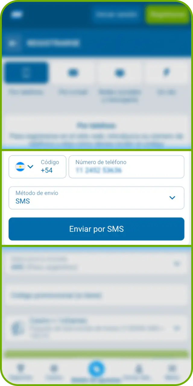Confirma el código de seguridad en tu registro por teléfono con 1xBet.