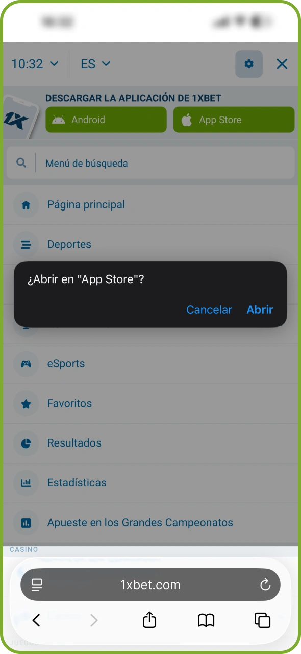 Sigue el enlace de 1xBet para ir a la App Store.