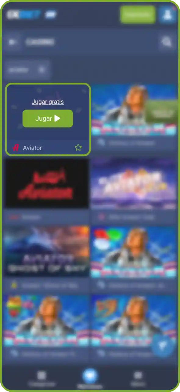 Dirígete a la sección de casino de 1xBet para encontrar el juego Aviator.