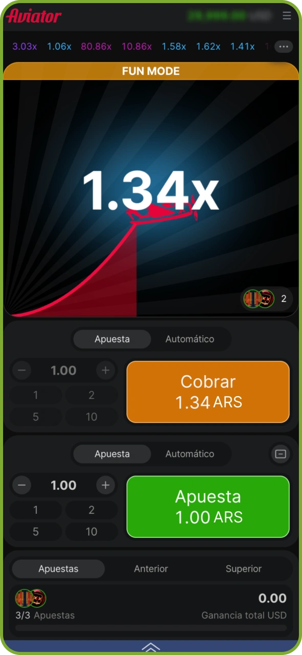 Configura los ajustes y empieza a jugar al juego Aviator de 1xBet.