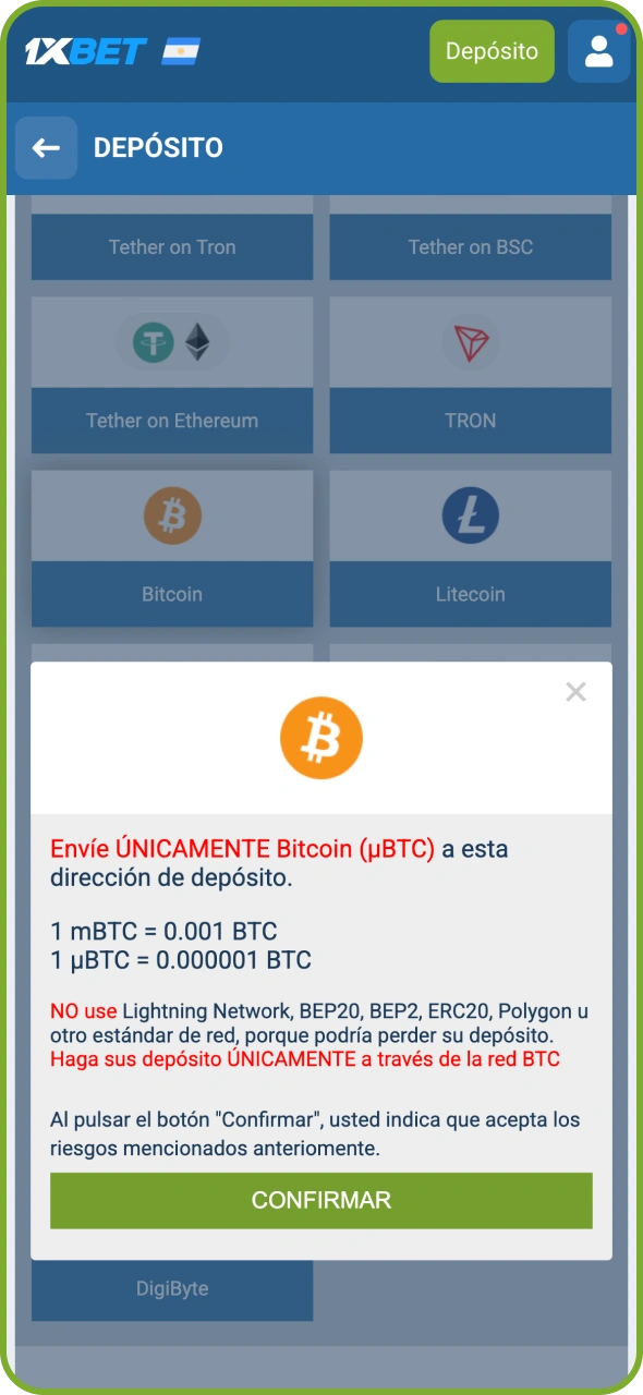 Dirígete a la sección de depósitos de 1xBet y elige un método.