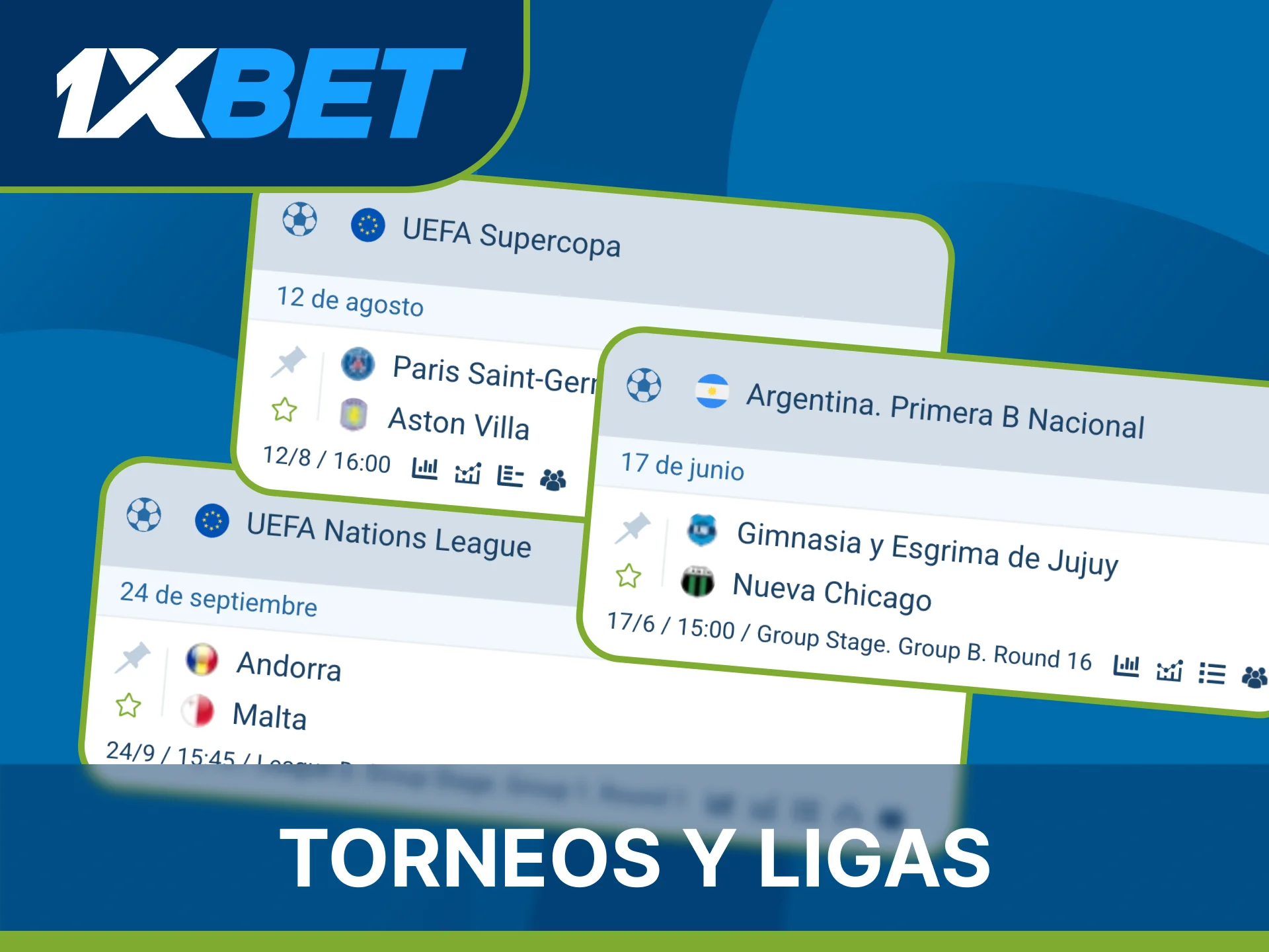 1xBet te ofrece diversos torneos de fútbol para realizar tus apuestas.