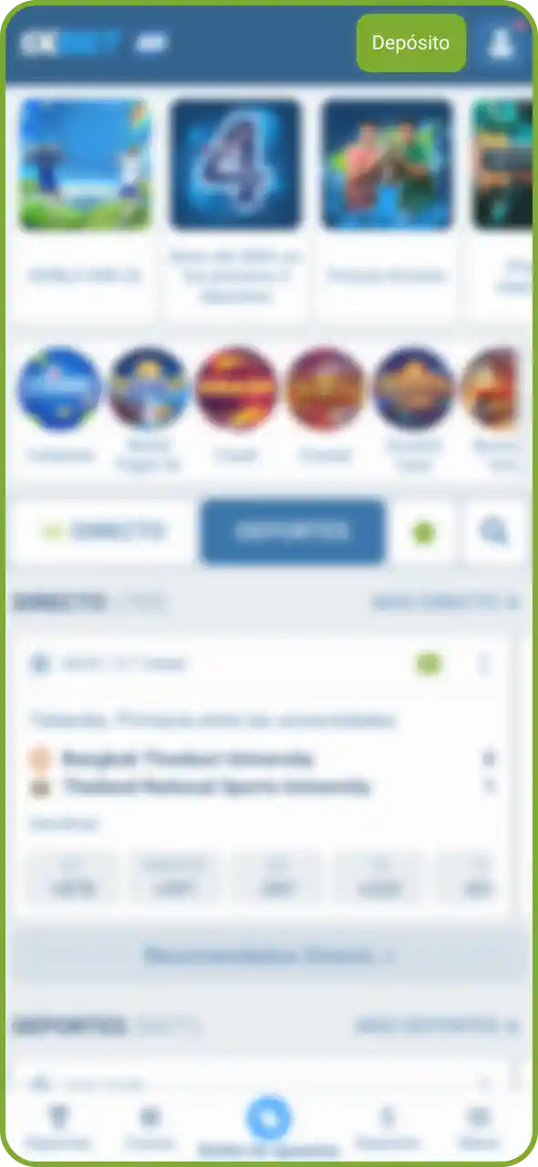 Abre la sección de depósitos en la página principal de 1xBet.
