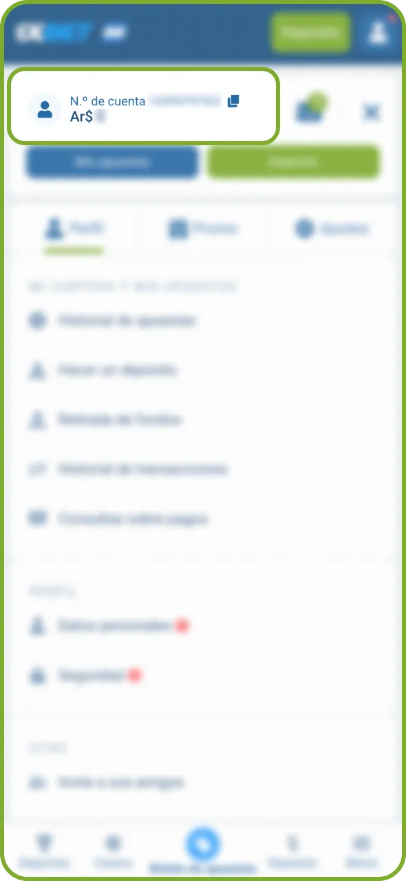 Acceda a su monedero de 1xBet para consultar su saldo.