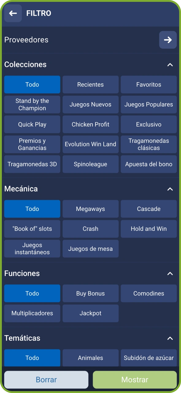 Utiliza el filtro en el sitio web de 1xBet para encontrar tu juego favorito.